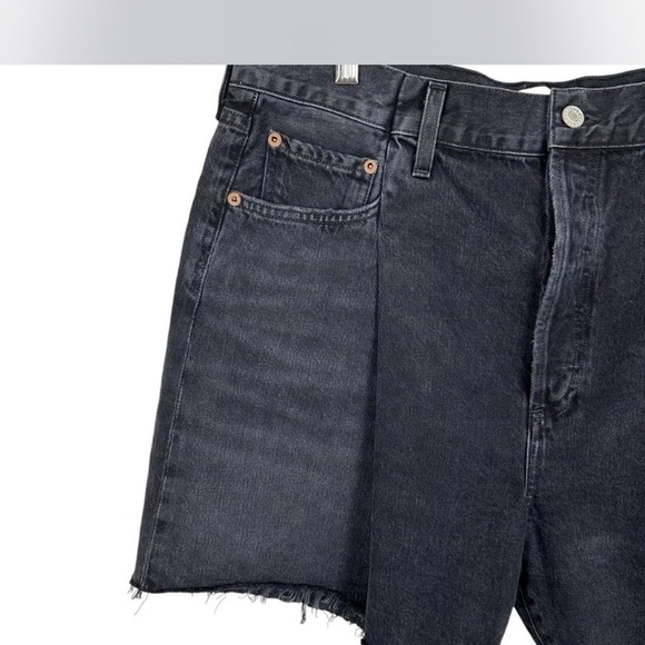 Agolde Black Jean Shorts pleated Distressed Cut-Off Hem - Picture 3 of 5